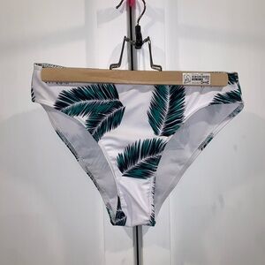 SHEIN White and Teal Leaf Print Bikini Bottom